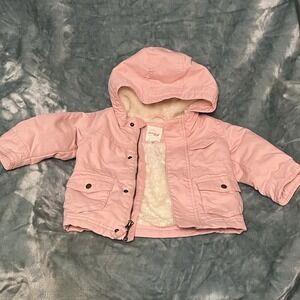 Cat And Jack Toddler Girls Pink Sherpa Lined Winter Coat Size 18 Months
